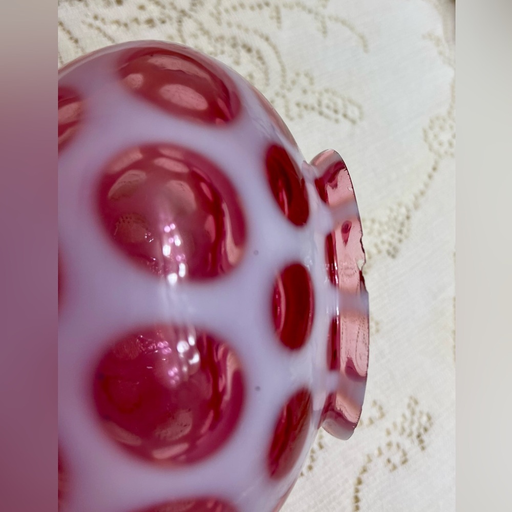 Vintage Fenton Opalescent Coin Dot Cranberry Boudoir Glass Lamp Light PAIR Marbl - Picture 13 of 16